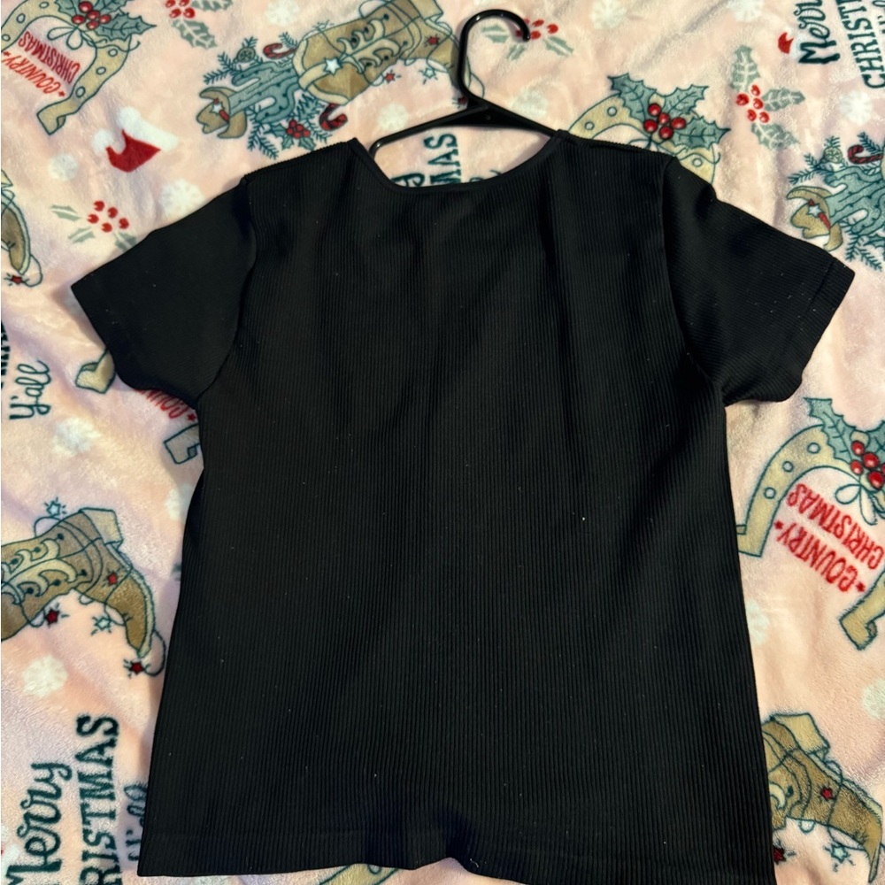 Black Ribbed Short Sleeve Top - Picture 2 of 3